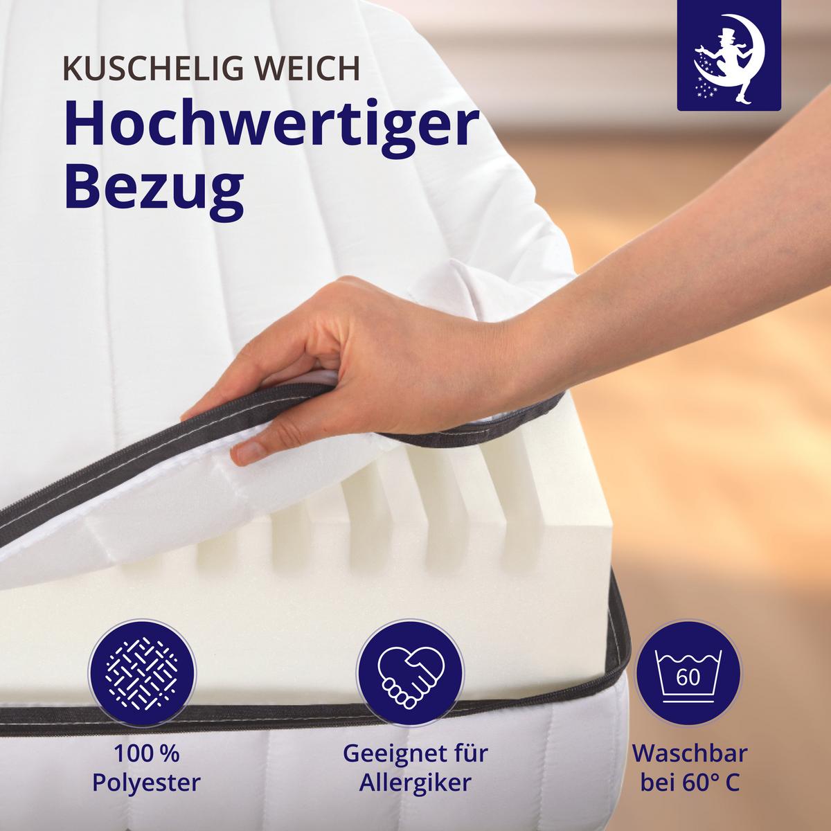 MATRATZE 100x200 H2 H3 Wendematratze - 15cm Höhe - 7-Zonen Kaltschaummatratze - waschbarer Bezug - Weiß, Textil (100/200cm) - Mister Sandman