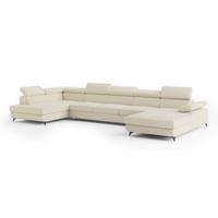 WOHNLANDSCHAFT MONTIVA Creme Boucle-Stoff mit Schlaffunktion - Creme, Holz (410/89/190cm) - MASSENO