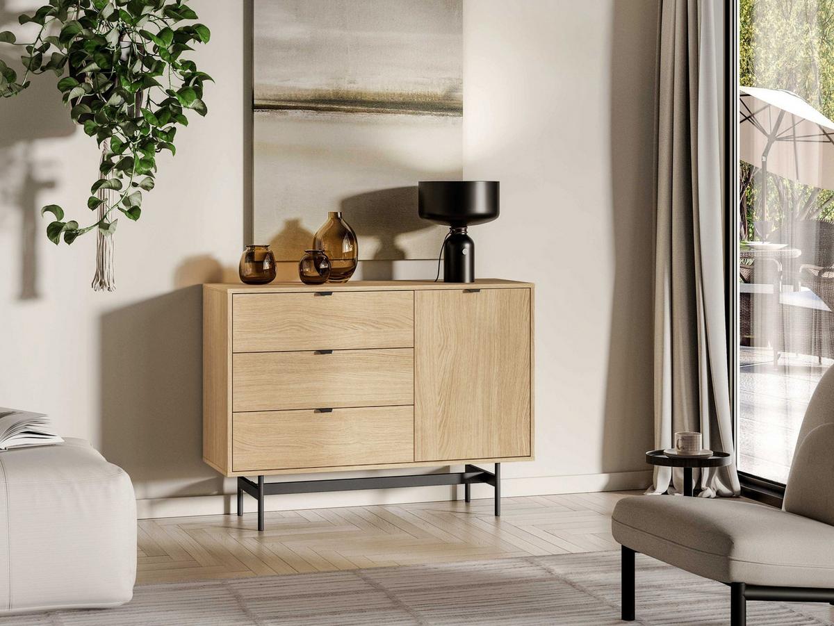 SIDEBOARD Heggers Eiche Mavelie 115 cm - Eichefarben/Schwarz, Holzwerkstoff/Metall (115/85/40cm) - Selsey