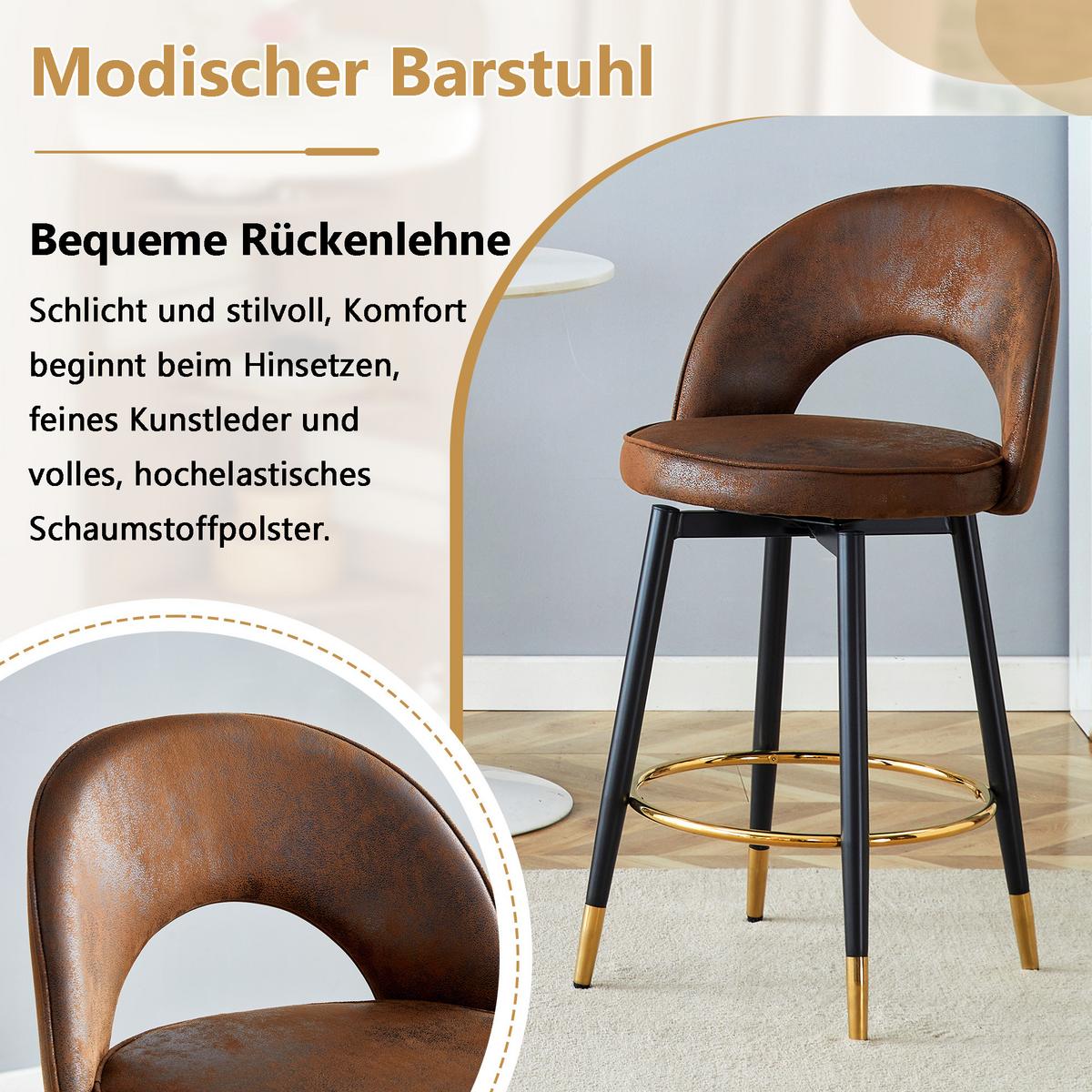 BARSTUHL 2er Set Braun 360° Drehbar in Lederoptik - Braun, Textil (47/92/44cm) - Urban Meuble