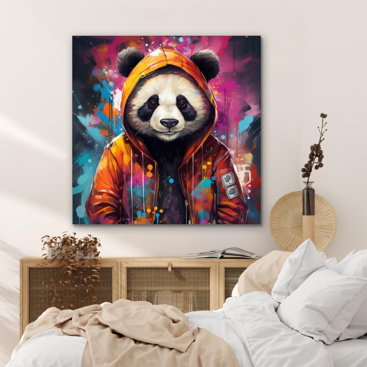 METALLBILD Panda - Jacke - Graffiti - Orange 90x90 cm - Orange, Metall (90/90cm) - MuchoWow