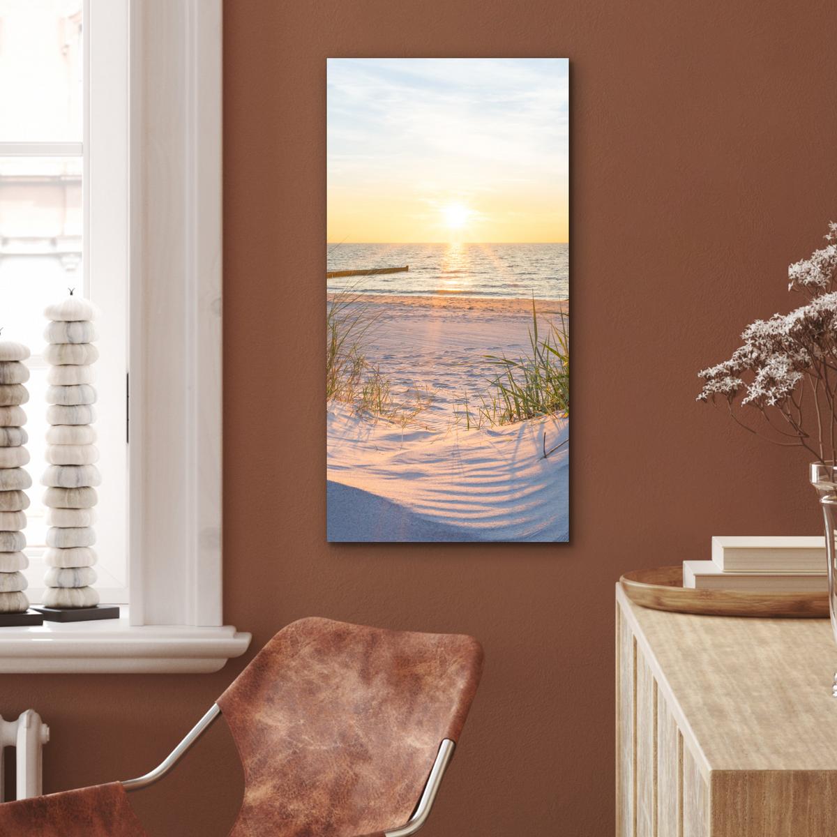 METALLBILD Strand - Sonne - Düne - Gras - Sand - Horizont 40x80 cm - Hellblau, Metall (40/80cm) - MuchoWow