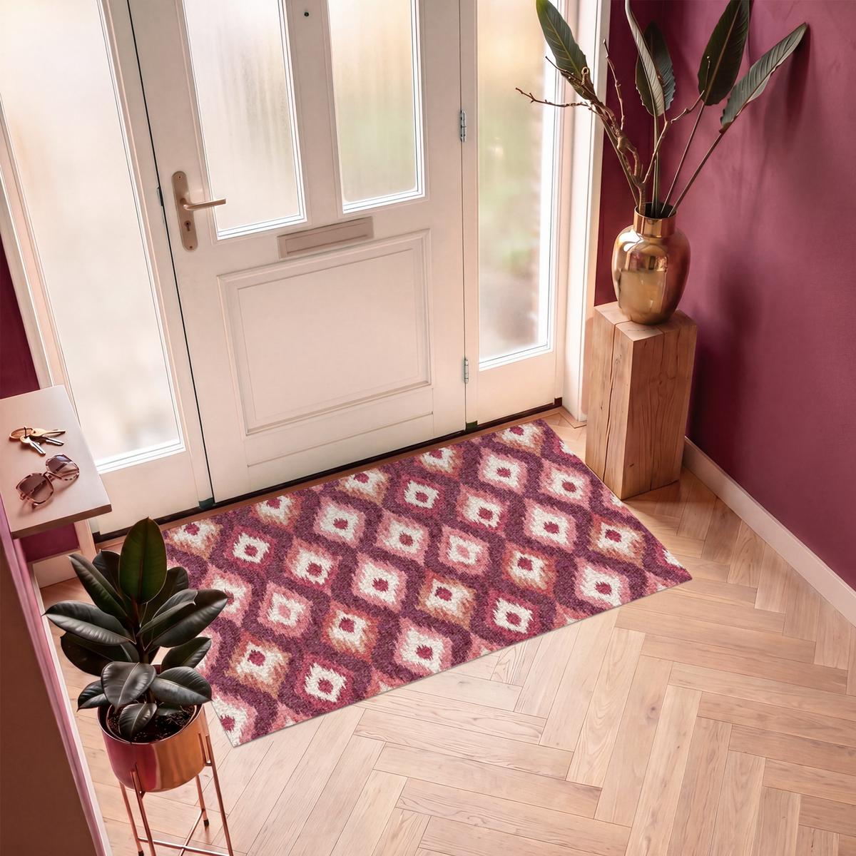 FUSSMATTE Diamantformen - Rosa - Muster - Textur Flurteppich 150x90 cm - Beere, Kunststoff (150/0.4cm) - MuchoWow