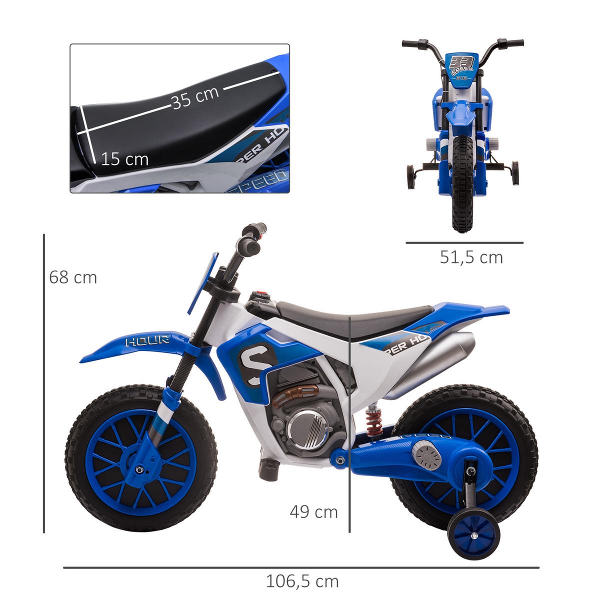 ELEKTROMOTORRAD Kindermotorrad Kinderfahrzeug Elektrofahrzeug Blau+Weiß - Blau, Kunststoff (106.5/51.5/68cm) - HOMCOM