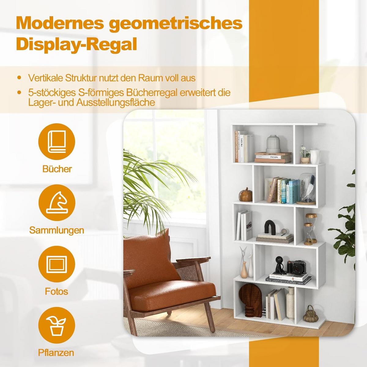 BUCHERREGAL Weiß - Weiß, Holz (70/158/24cm) - COSTWAY