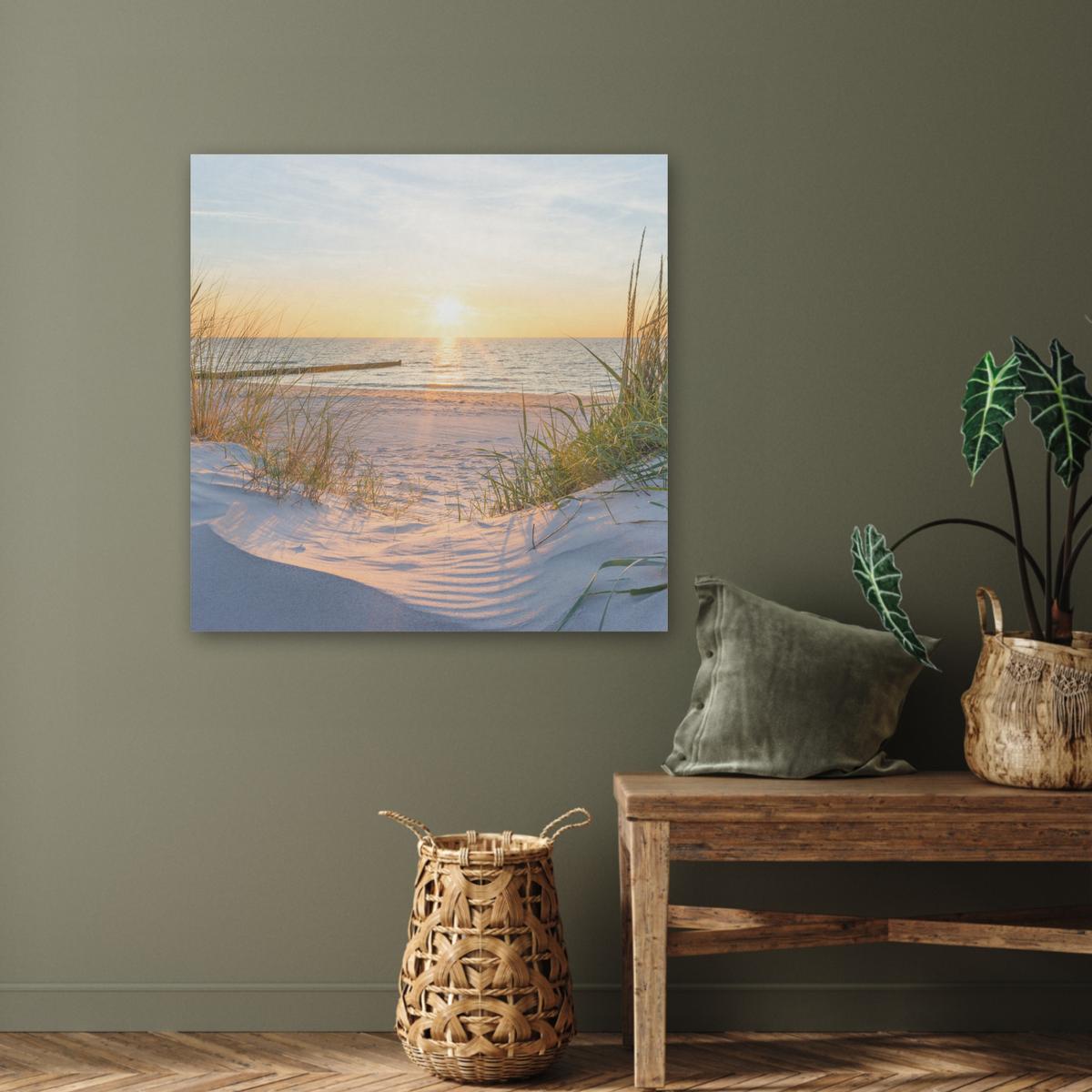 AKUSTIKBILD Strand - Sonne - Düne - Gras - Sand - Horizont Akustikpaneele 80x80 cm - Hellblau, Kunststoff (80/80/0.9cm) - MuchoWow