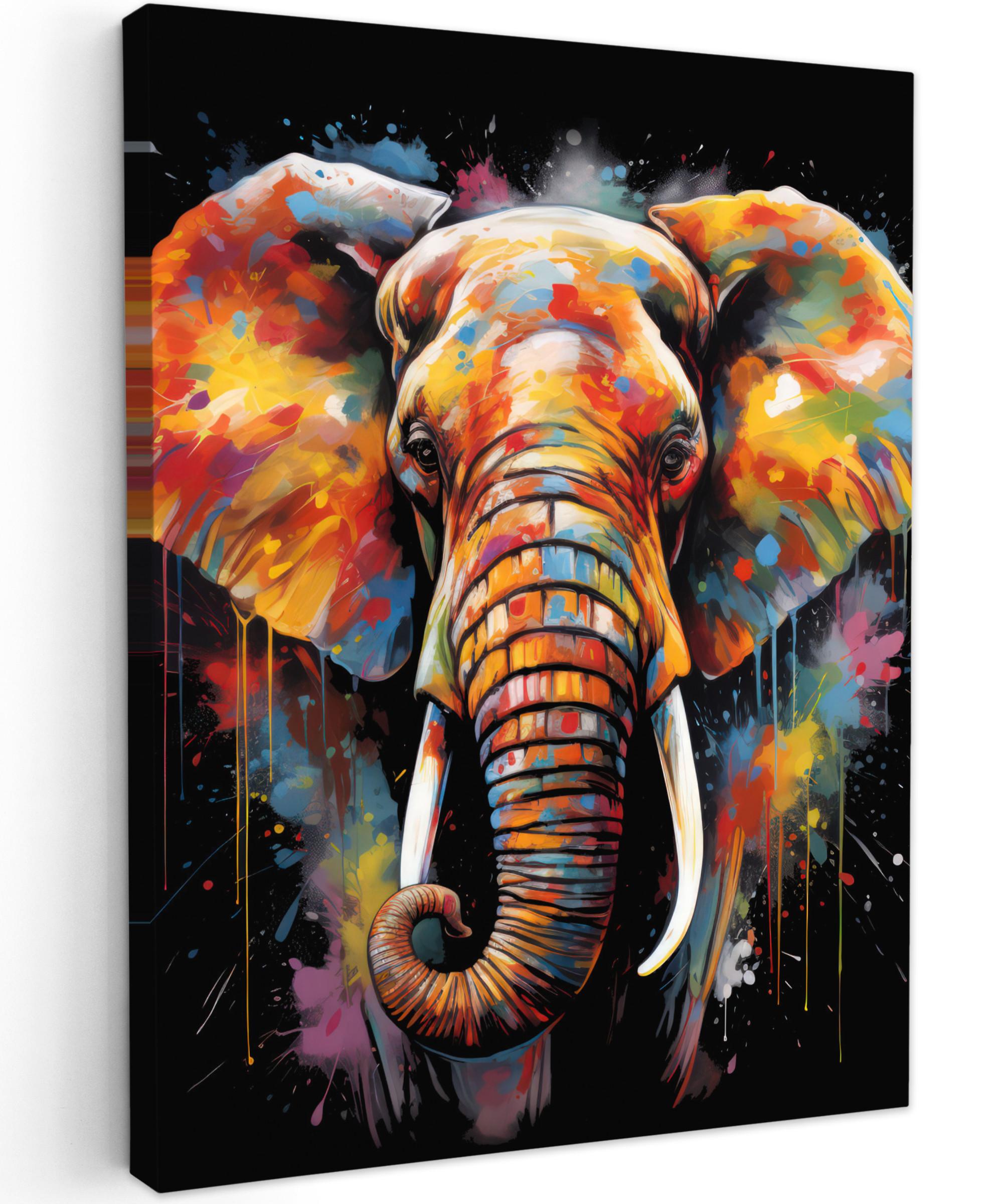 LEINWANDBILD Elefant - Graffiti - Schwarz - Tiere - Farben Room Decor 30x40 cm - Schwarz, Textil (30/40cm) - MuchoWow
