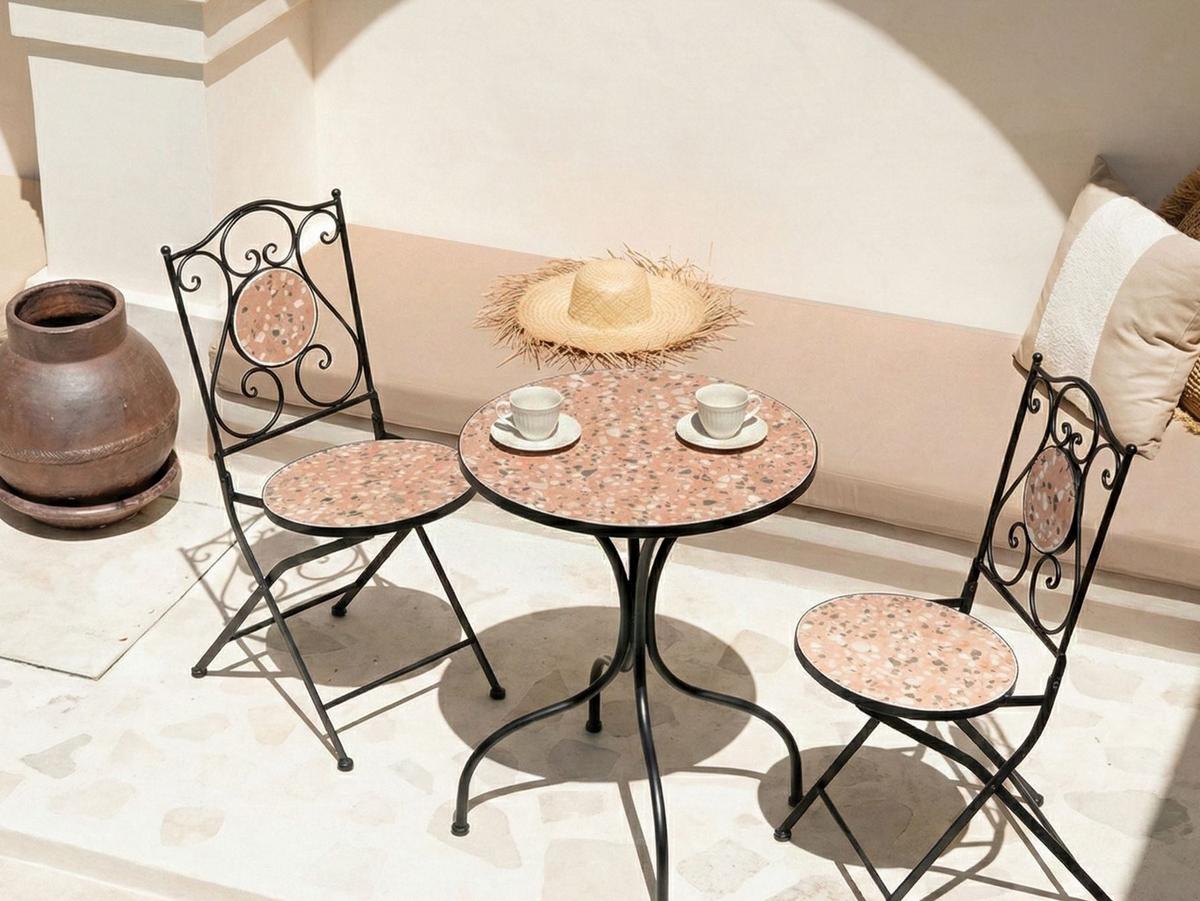 BISTROTISCH 60/60 cm Terrazzo Optik Metall Schwarz Adrano - Schwarz, Metall (60/60/74cm) - Beliani