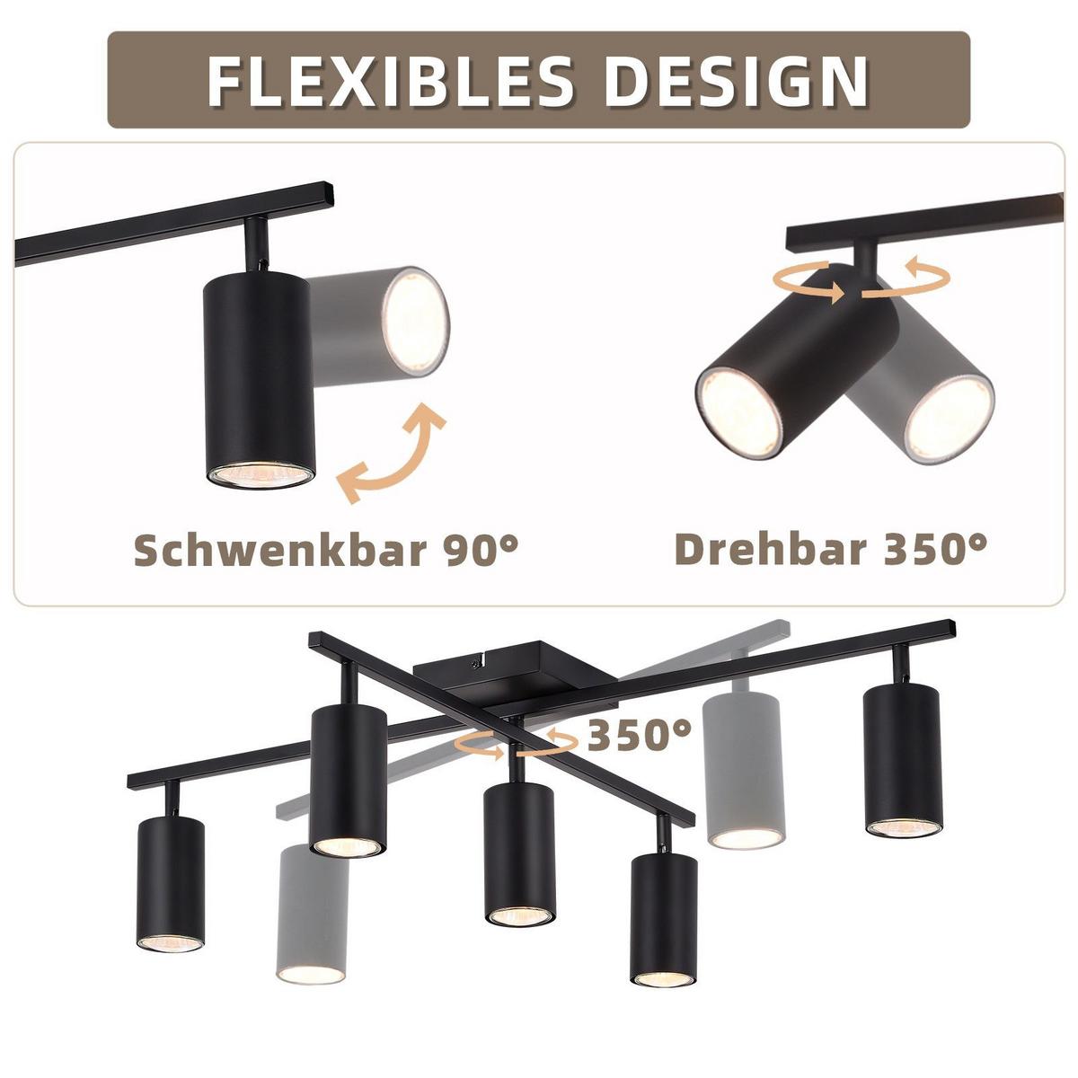DECKENSTRAHLER Berlinchen 5-flammig 77.5/57.5/21 cm - Schwarz, Metall (77.5/57.5/21cm) - Nettlife