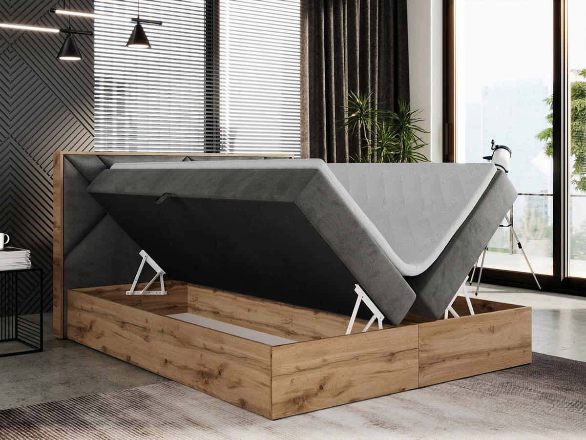 BOXBETT GUNAR - 160/200 Dunkelgrau Velvet - H4 - Dunkelgrau, Holz/Textil (160/200cm) - MKS