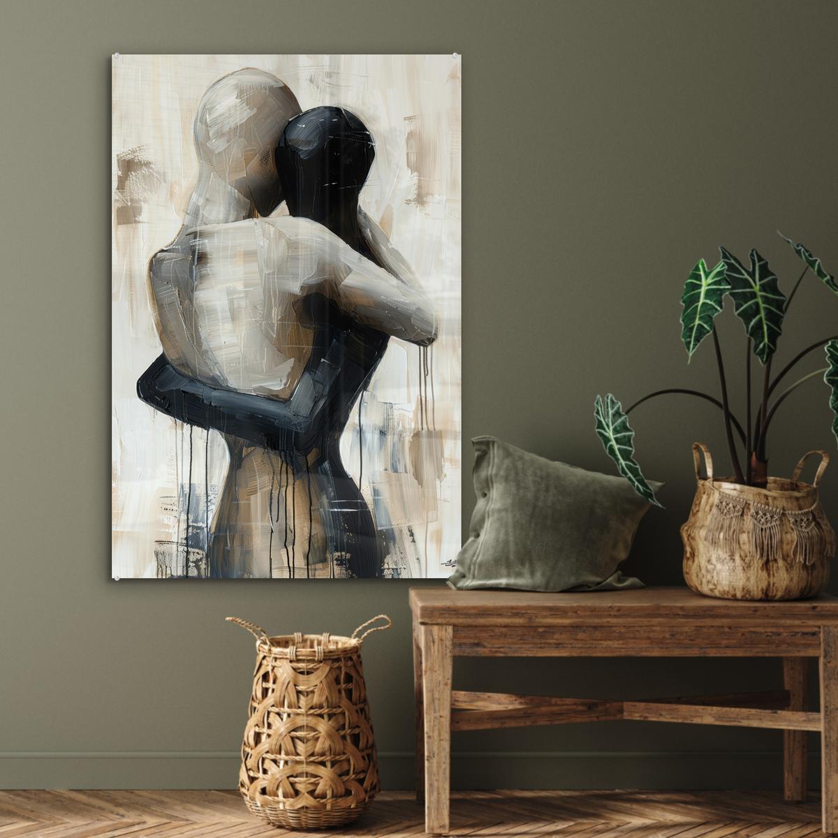 ACRYLGLASBILD Abstrakt - Liebe - Schwarz und weiß - Modern 80x120 cm - Schwarz, Glas (80/120cm) - MuchoWow