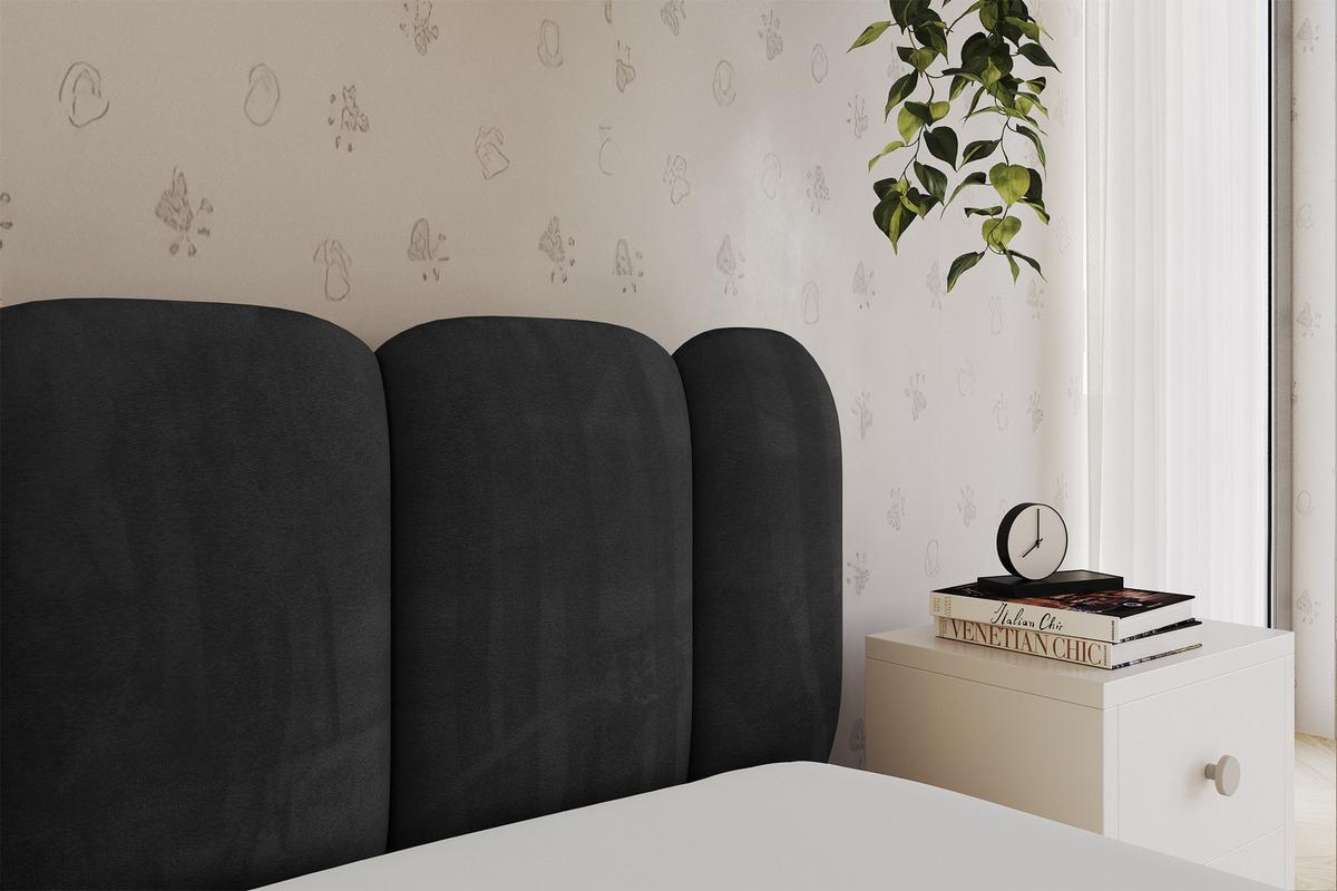 EINZELLBETT Jugendbett mit Bettkasten und Matratze H3/H4, Links - AVRY 80x200 Schwarz - Schwarz, Holzwerkstoff/Textil (80/200cm) - ALTDECOR