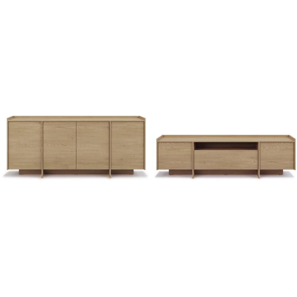 KOMMODE Juni + Lowboard im Japandi Stil, 200 cm, eiche Cremona - Eichefarben, Holzwerkstoff (200/90/38cm) - Beautysofa