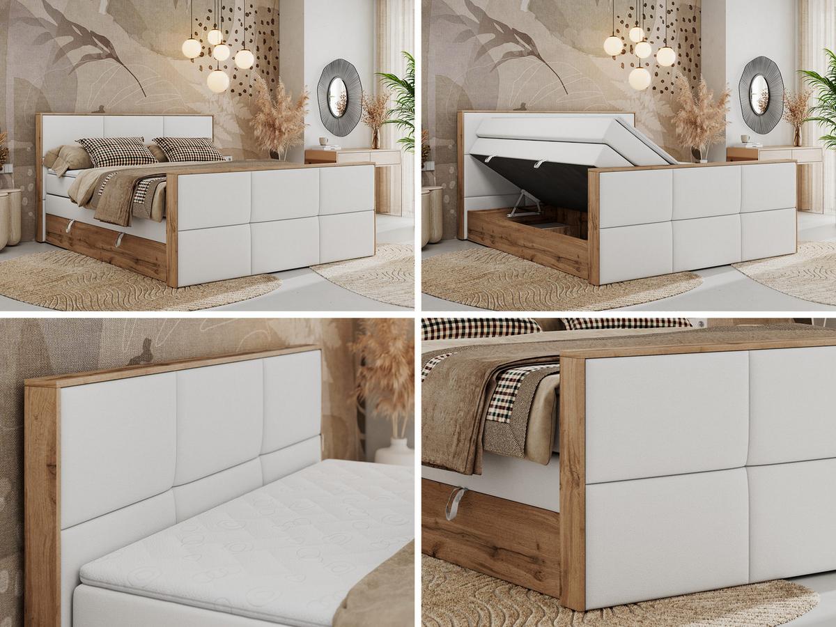 BOXSPRINGBETT ALBERO 2 KING DUO 160/200 Weiß Kunstleder - H4 - Weiß, Holz/Textil (160/200cm) - MKS