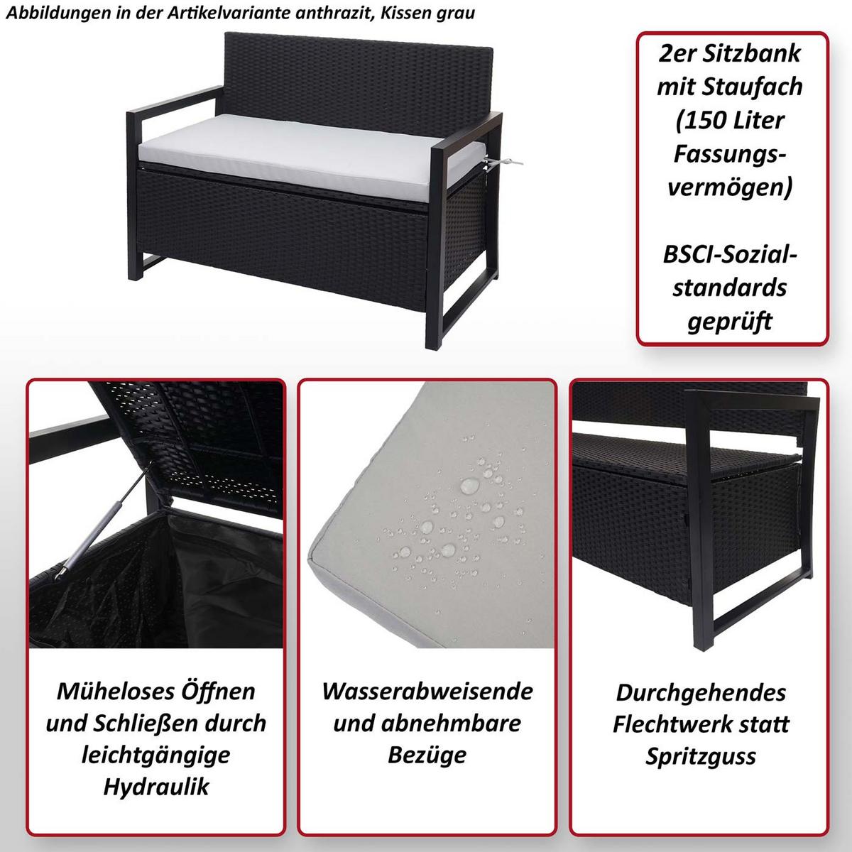 POLY-RATTAN 2ER SITZBANK Anthrazit, Beige - Anthrazit/Beige, Kunststoff (117/87/57cm) - MCW