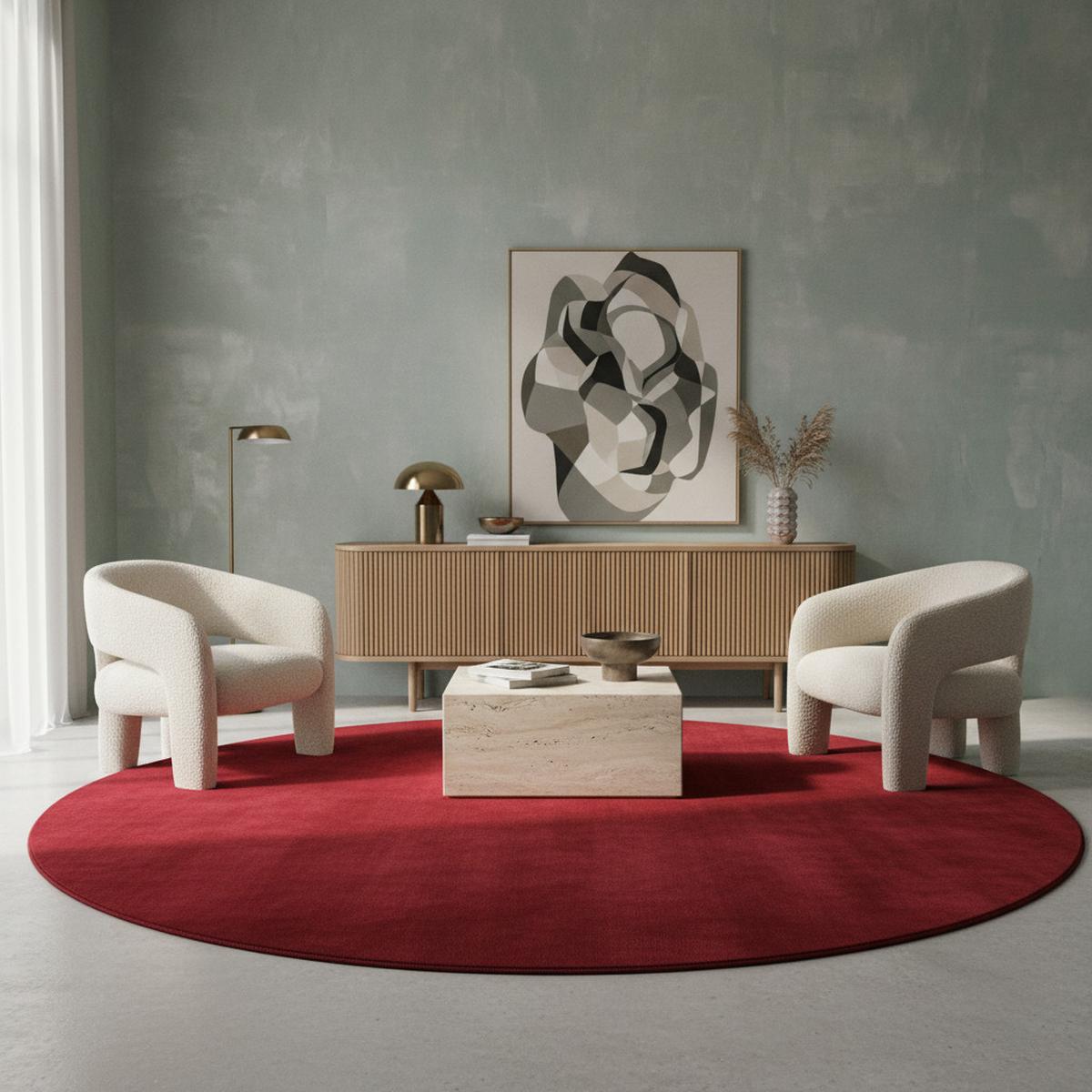 TEPPICH Kurzflor Waschbar LECH in Rot, einfarbig, Ø 120 cm - Rot, Textil (120/120cm) - KADIMA DESIGN