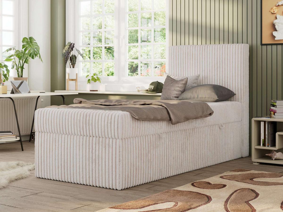JUGENDBETT TILIO 90/200 - Beige - H4 - Rechts Seite - Beige, Textil (200/90cm) - MKS