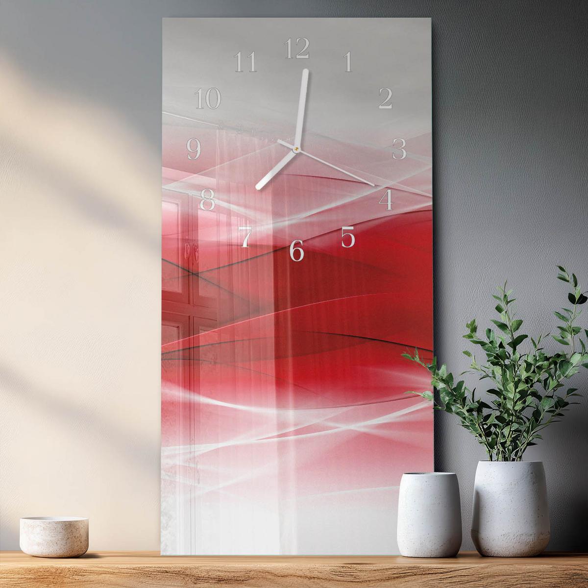 WANDUHR aus Glas 30x60 cm - Abstraktion - Rot, Glas (30/60/0.4cm) - TULUP