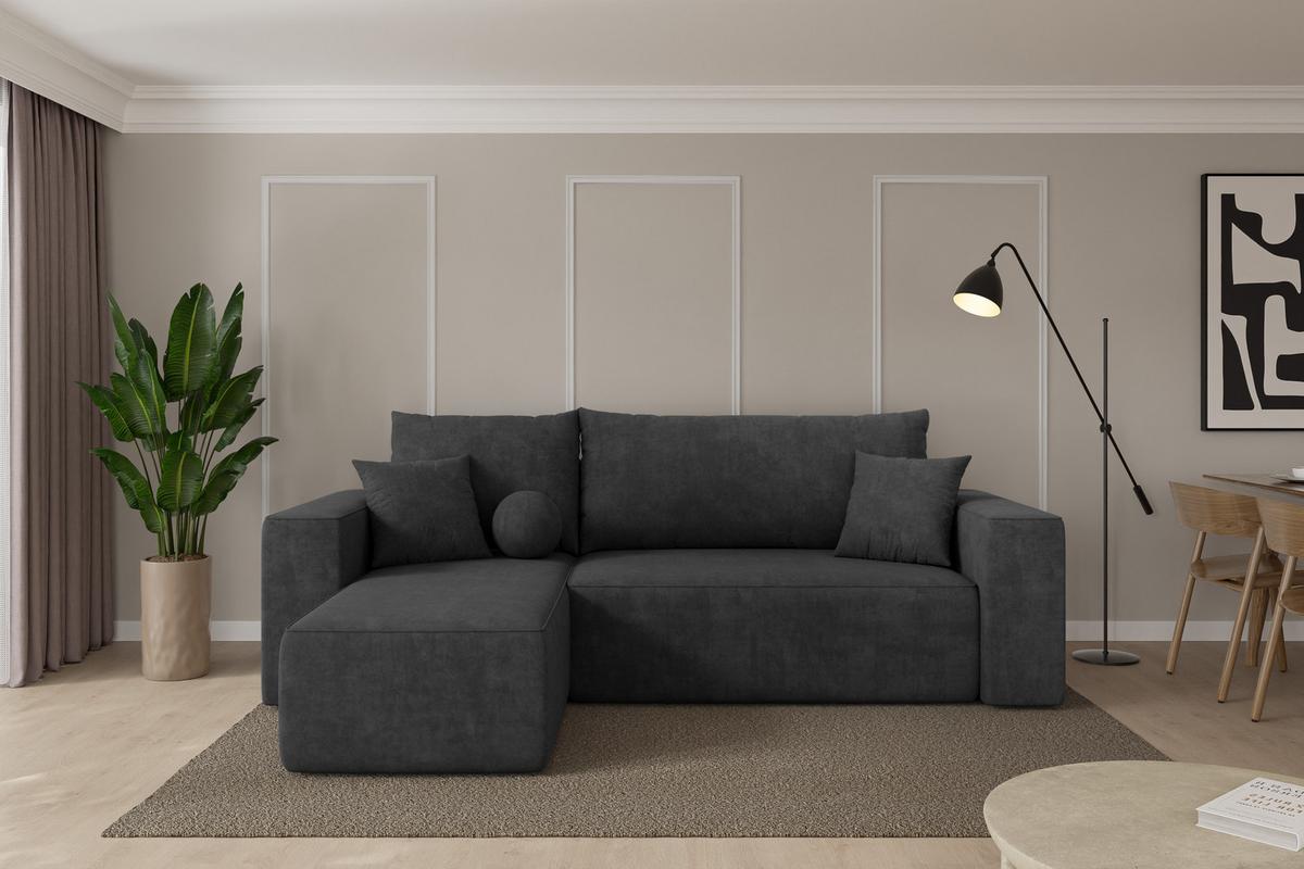ECKSOFA mit Schlaffunktion Ottomane Links SENO-L 249x139x85 Dunkelgrau Velours - Anthrazit/Schwarz, Holzwerkstoff/Kunststoff (249/139cm) - ALTDECOR