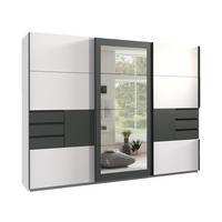 SCHWEBETÜRENSCHRANK 3-türig B270/H208/64 cm in Weiß mit Absetzungen in Grafit, Spiegel & Schubladen, Kleiderschrank inkl. Vollausstattung / 22502 - Blau/Graphitfarben, Holzwerkstoff/Metall (270/208/64cm) - luma-home