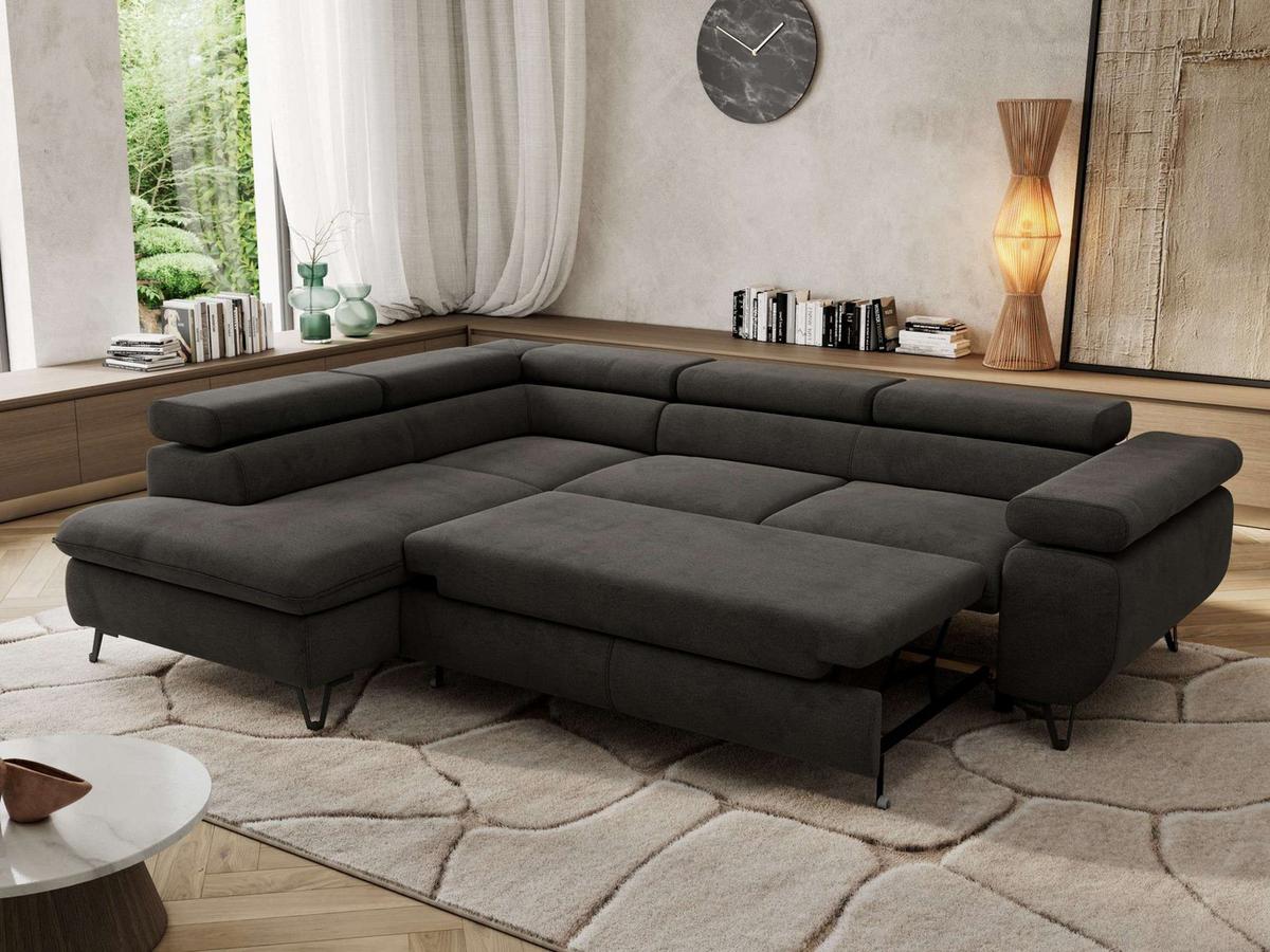 ECKSOFA PABLO L Dunkelgrau Velvet - Links Seite - Dunkelgrau/Schwarz, Textil/Metall (208/273cm) - MKS
