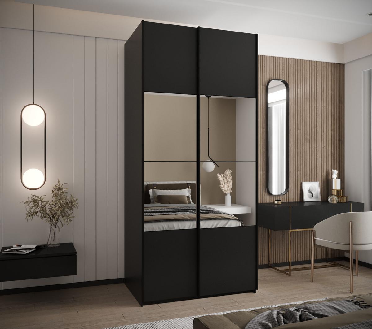 SCHWEBETÜRENSCHRANK 245,5/110/64 2-türig - Schwarz, Holz/Metall (110/245/64cm) - Abiks Möbel