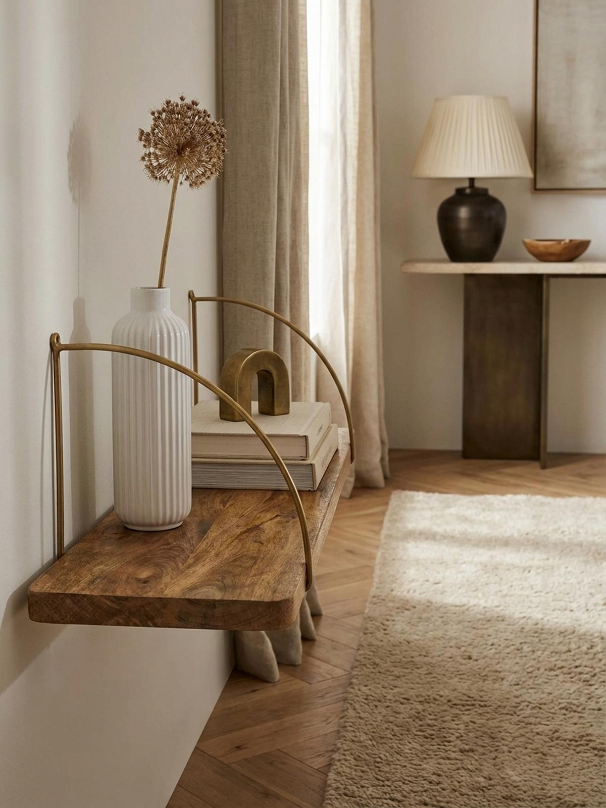 WANDREGAL TEVERE Mango Massivholz Eisen Industrial, Beige 60x22x25 cm - Beige, Holz/Metall (60/25/22cm) - KADIMA DESIGN