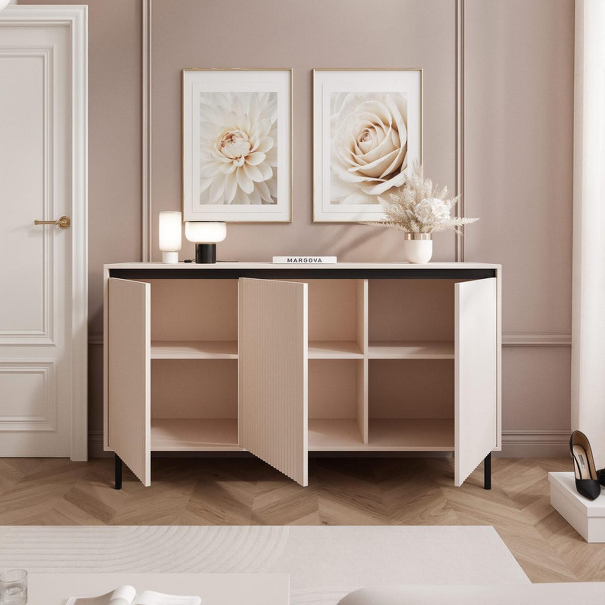KOMMODE LIRA 149 cm, 3 Schublade(n) Sandbeige - Beige/Schwarz, Holzwerkstoff/Metall (149/100/40cm) - Idohome