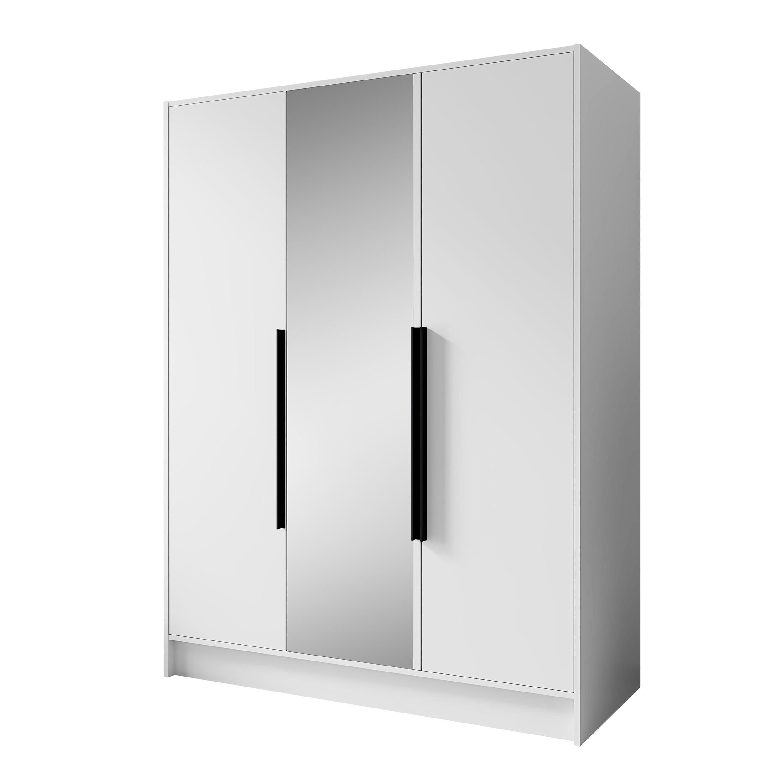 DREHTÜRENSCHRANK Laro mit Spiegel, Weiß mit mit schwarzen Griffen, 150 cm - Weiß, Holzwerkstoff (150/200/51cm) - Beautysofa