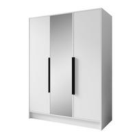 DREHTÜRENSCHRANK Laro mit Spiegel, Weiß mit mit schwarzen Griffen, 150 cm - Weiß, Holzwerkstoff (150/200/51cm) - Beautysofa