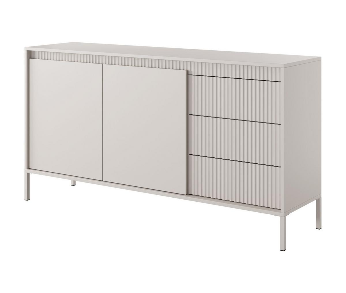SIDEBOARD Trentinis 2T 3S Beige 153,5/81,4/39,5 cm – Geriffelten Fronten - Beige, Holzwerkstoff/Metall (153.5/81.4/39.5cm) - AX Living