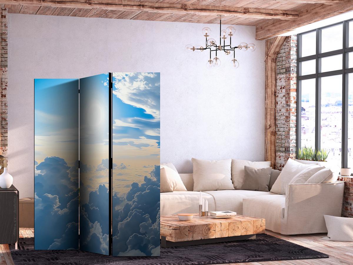 PARAVENT Akustik 3-tlg 135x172 cm Sonnenhimmel Mit Wolken - Blau, Holz/Textil (135/172/3cm) - Muralo