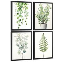 POSTER 4er Bilder-Set Wandbilder Boho Botanisch modern Wohnzimmer Deko, Schlafzimmer, Küche, Badezimmer Schwarzer Rahmen A3 - Schwarz, Papier (29.7/1/42cm) - Nacnic