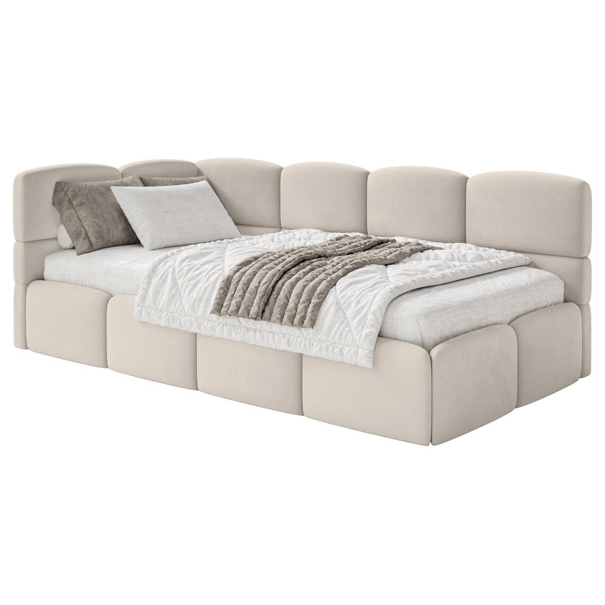 JUGENDBETT Cloudy Hellbeige 120 cm, Easy-Clean-Velours - Ecru/Schwarz, Kunststoff/Textil (120/200cm) - Selsey