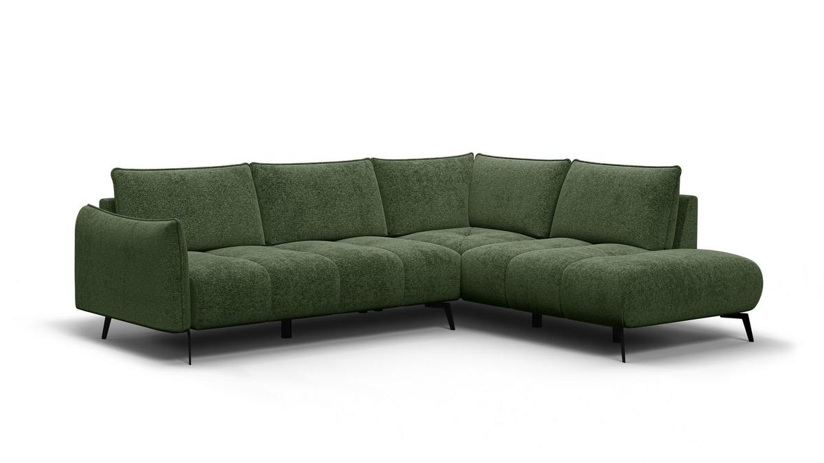 ECKSOFA AERA 5-Sitzer rechts, dunkelgrün - Dunkelgrün/Schwarz, Holz/Textil (268/206cm) - Wozimo