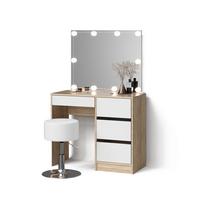 SCHMINKTISCH Imola Sonoma mit LED Beleuchtung und Hocker - Sonoma Eiche, Holzwerkstoff (90/75/40cm) - Livinity®