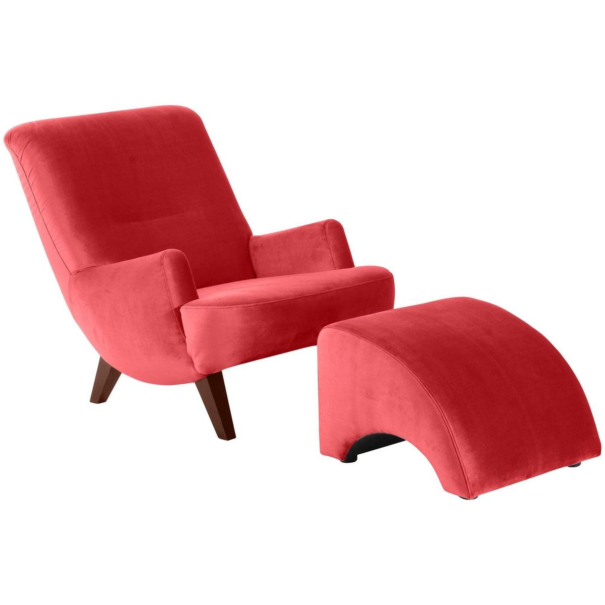 SESSEL Kajsa 71x80x101 Bezug Samtvelours Buche nussbaum/rot - Rot/Nussbaumfarben, Kunststoff (101/80/71cm) - 58aufmkessel