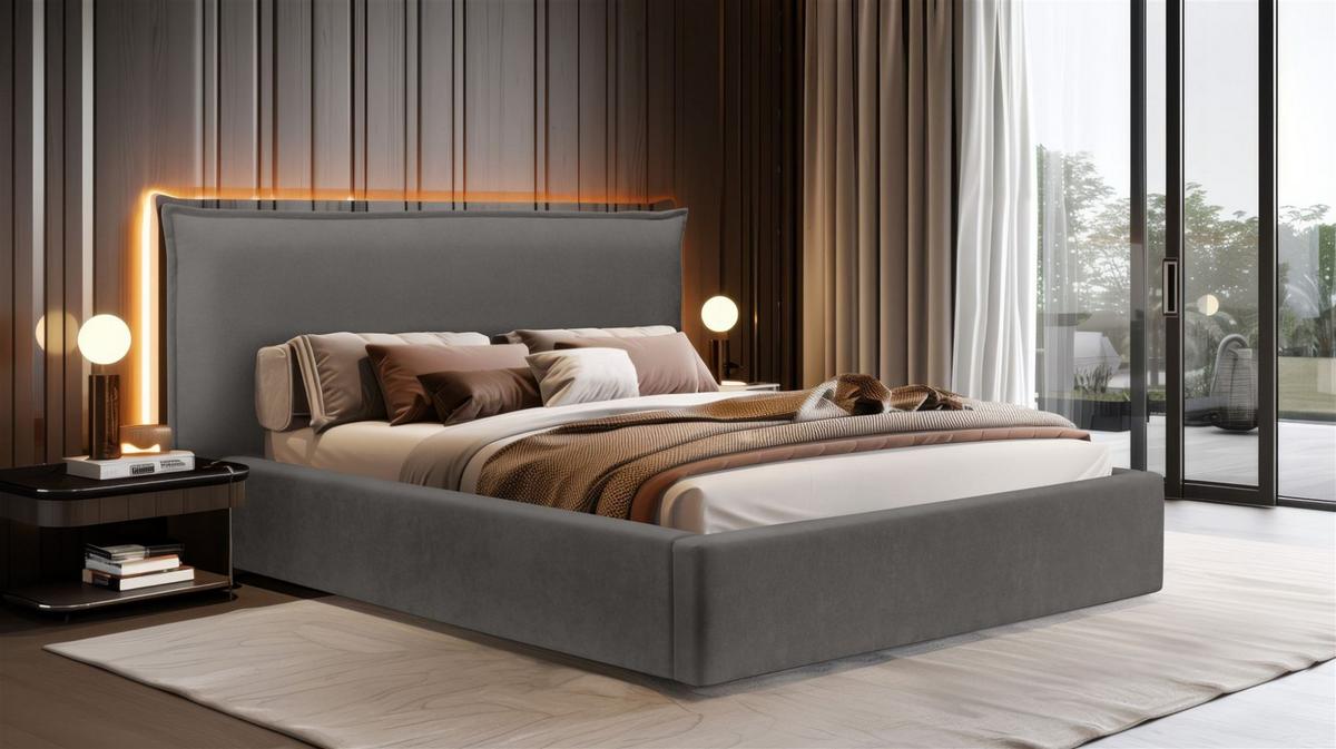 POLSTERBETT Amada Komplettset - Anthrazit, Holzwerkstoff/Textil (140/200cm) - Fun Möbel