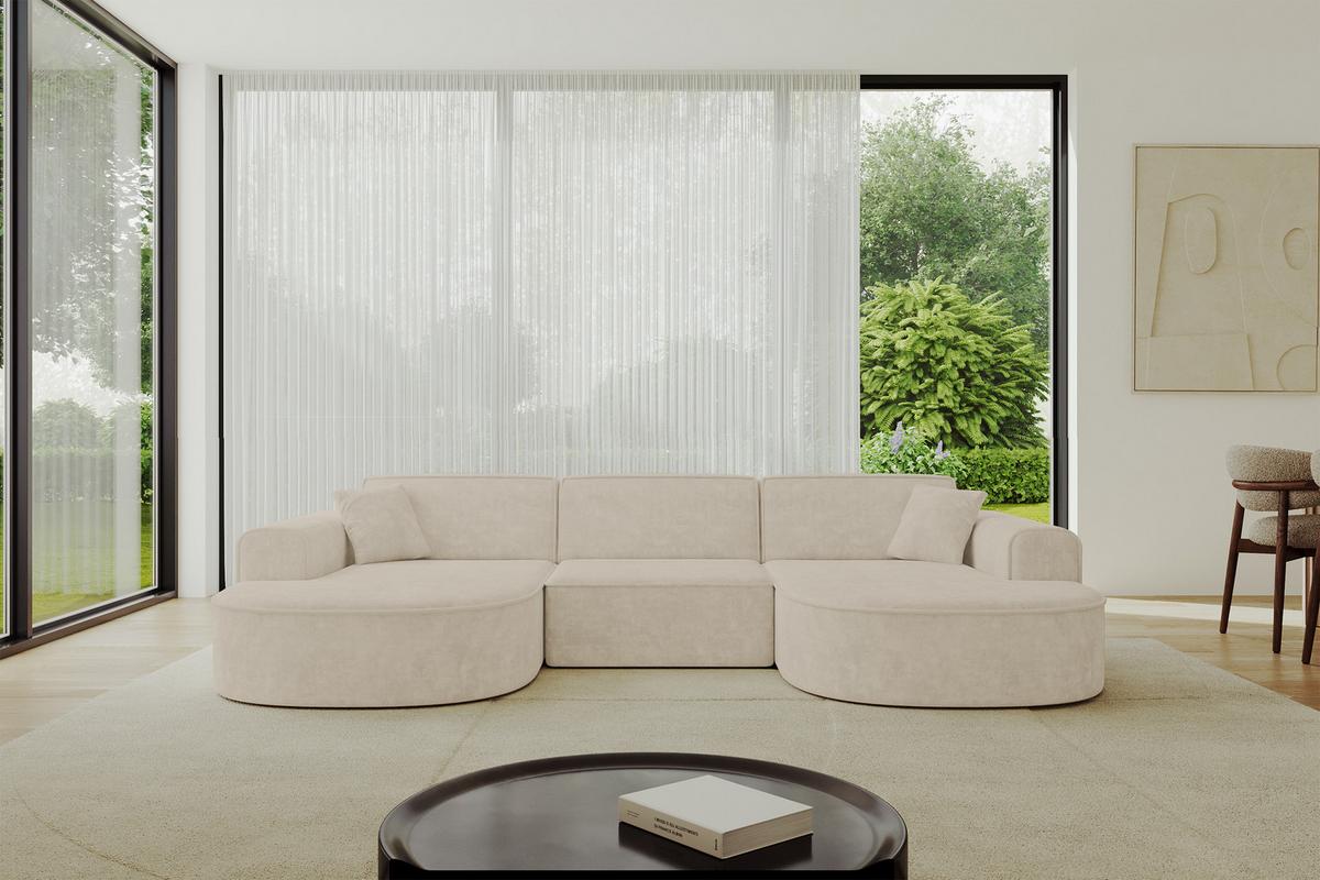 WOHNLANDSCHAFT MARI-U1 - 303x171x79 cm Beige Velours - Beige/Schwarz, Holzwerkstoff/Kunststoff (303/79/171cm) - ALTDECOR