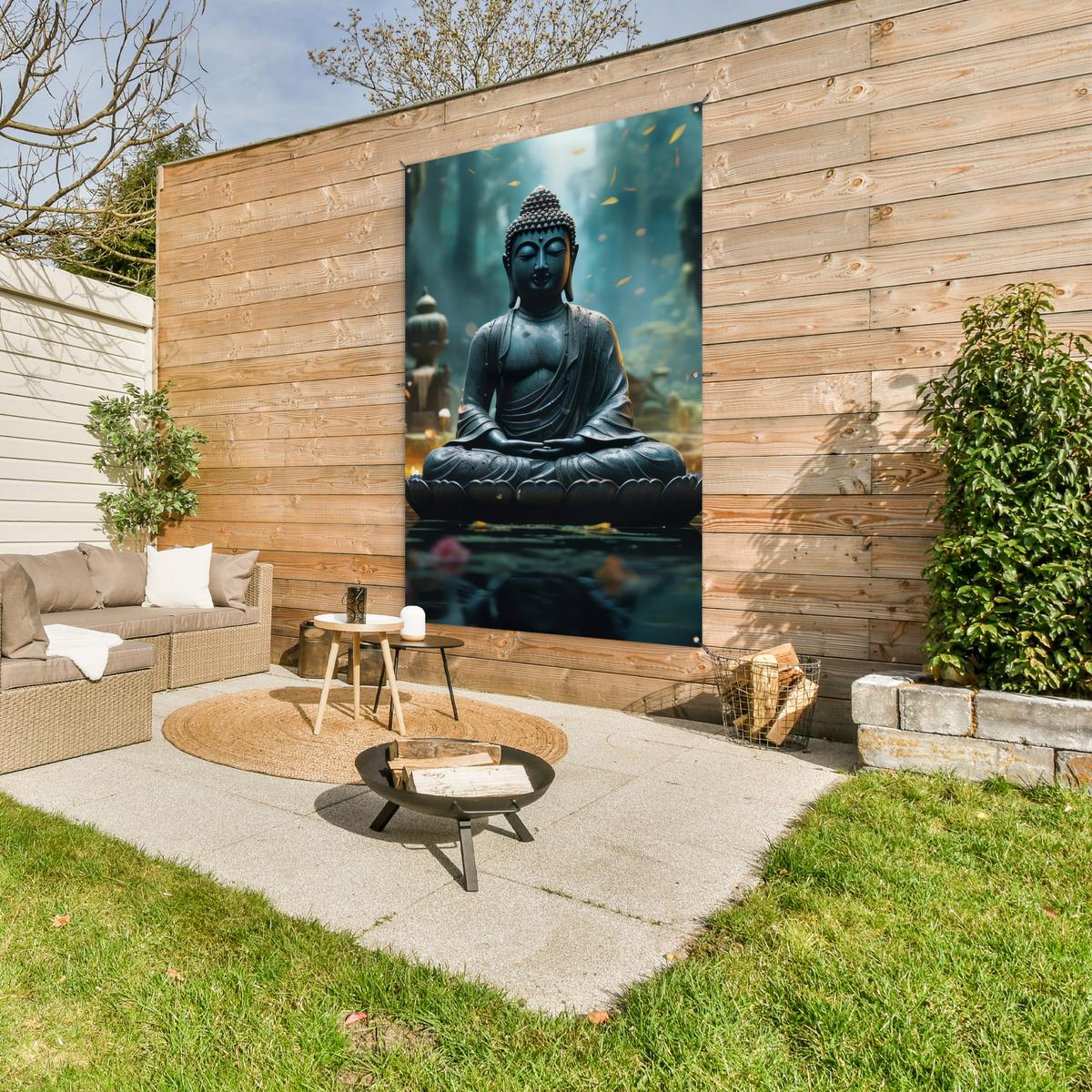 GARTENPOSTER Buddha - Statue - Buddha - Zen - Kunst - Buddha Bild 120x180 cm - Dunkelgrau, Kunststoff (120/180/0.2cm) - OnlyWow