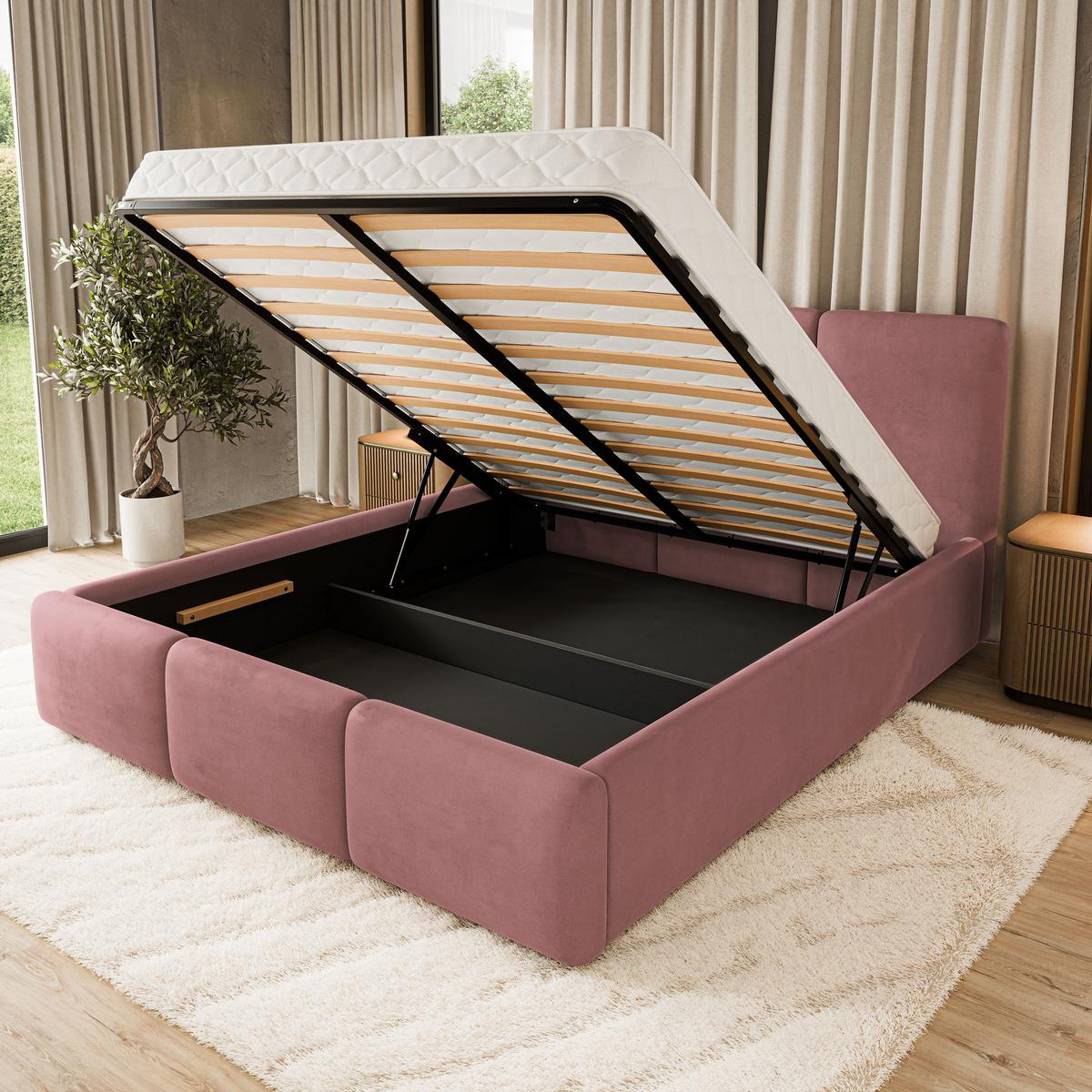 POLSTERBETT MORENA MGV 180x200 cm mit Bettkästen - Rosa - Rosa, Holz (180/200cm) - MASSENO