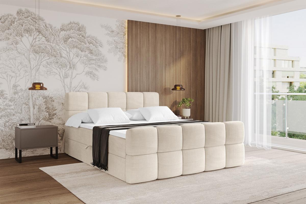 BOXBETT mit Matratze H3 - FAMA-Z - 140x200 cm Beige Poso - Ecru, Holzwerkstoff (140/200cm) - ALTDECOR