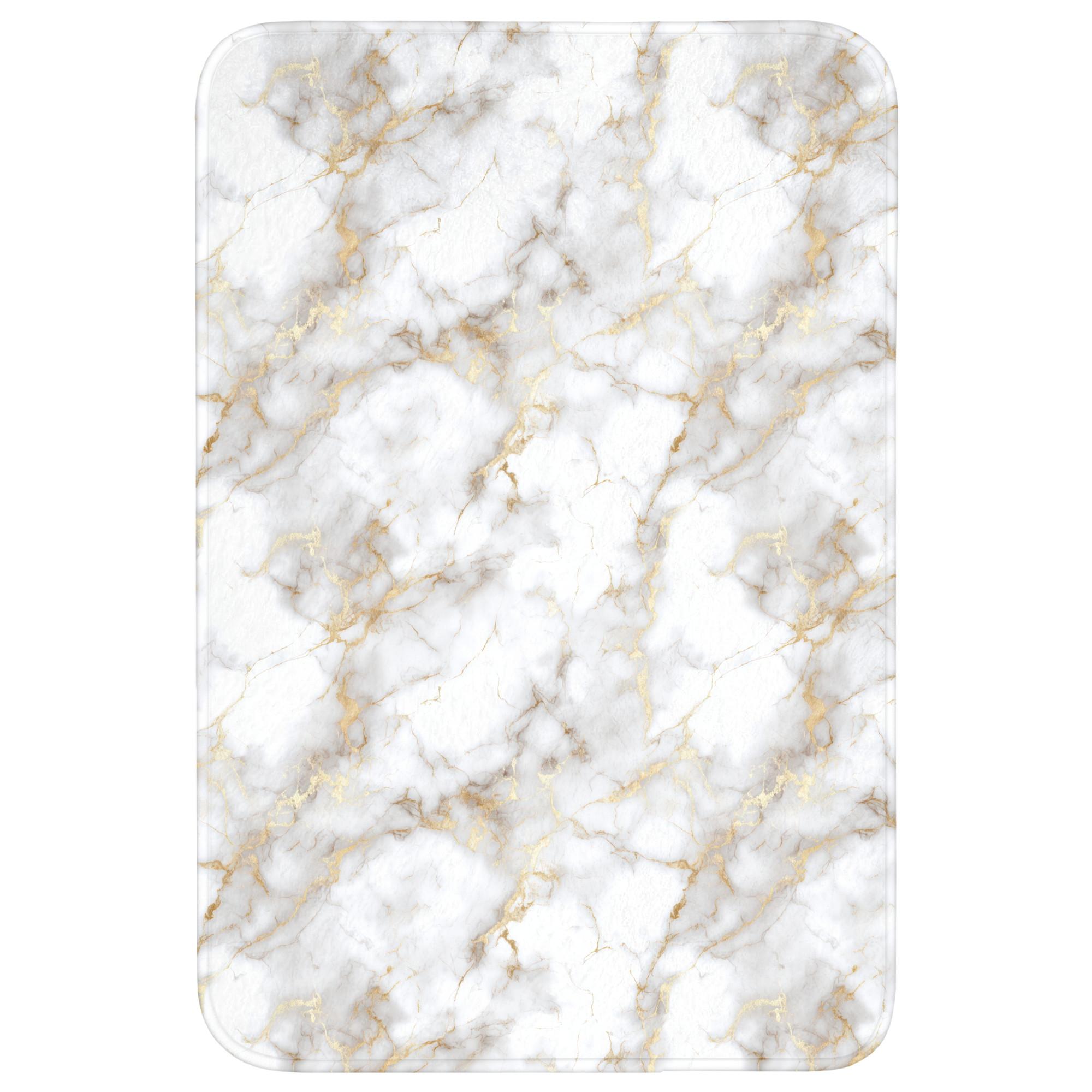 BADEMATTE Goldene Adern - Marmor - Weiß Rutschfest 60x90 cm - Weiß, Textil (60/90cm) - OnlyWow