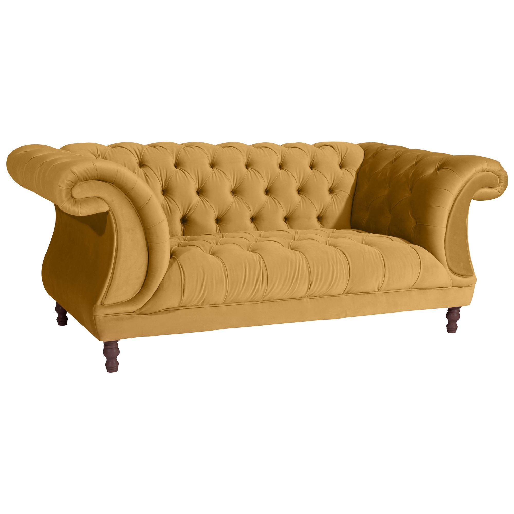 CHESTERFIELD Sofa 2-Sitzer Kaylin Samtvelours mais - Currygelb, Kunststoff (200/80/100cm) - 58aufmkessel