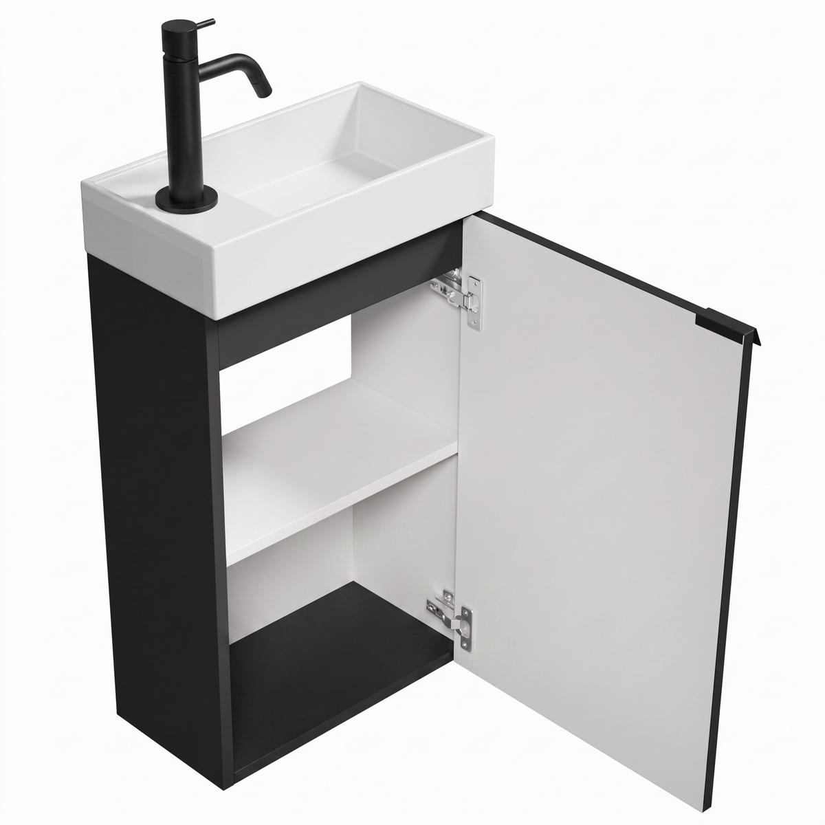 GÄSTE-WC-MÖBELSET Apollo 2 Teile Schwarz Matt - 40 x 22 x 64 cm - Schwarz, Holz (40/68/22cm) - Badplaats
