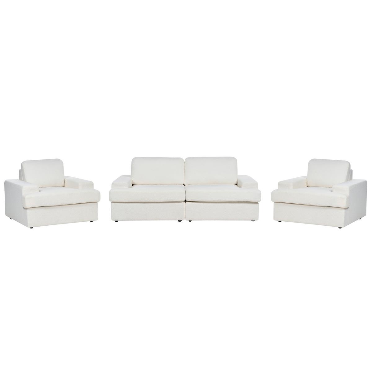 5-SITZER-SOFA SET Bouclé cremeweiß Alla - Weiß, Textil (112/112/208cm) - Beliani