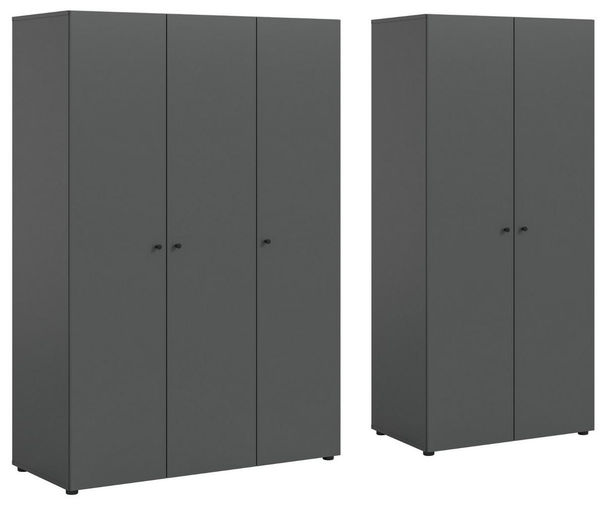 KLEIDERSCHRANK grau 5-türig 200 cm, Drehtürenschrank mit Kleiderstangen - Schwarz/Grau, Holzwerkstoff/Kunststoff (200/176/51cm) - Inn.Furn