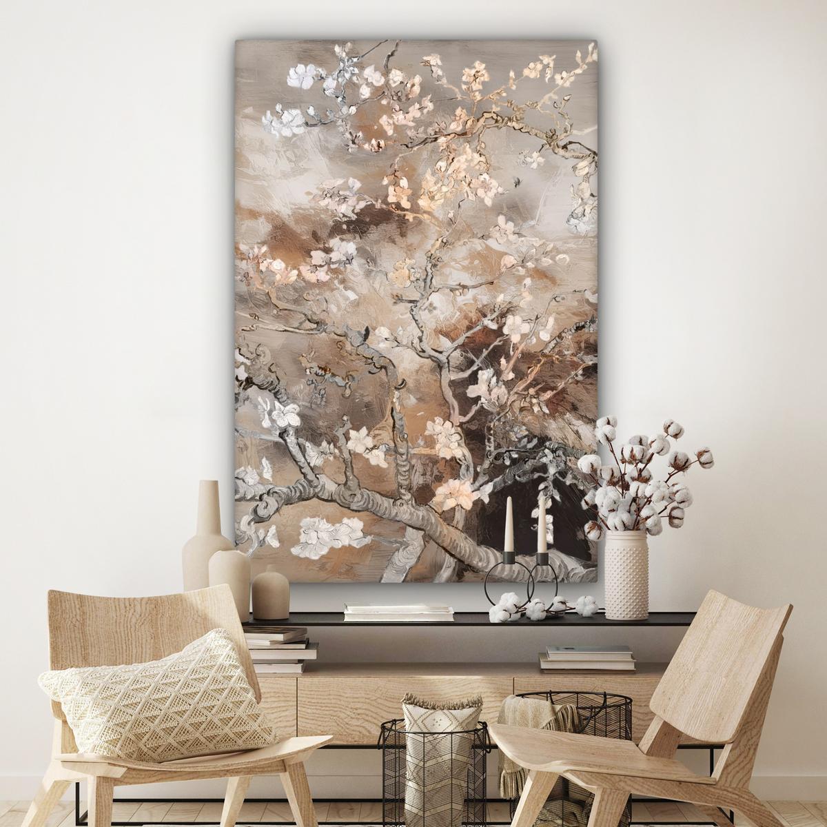 LEINWANDBILD Mandelblüte - Kunst - Van Gogh - Beige - Abstrakt Deko Groß 90x140 cm - Braun, Textil (90/140cm) - MuchoWow