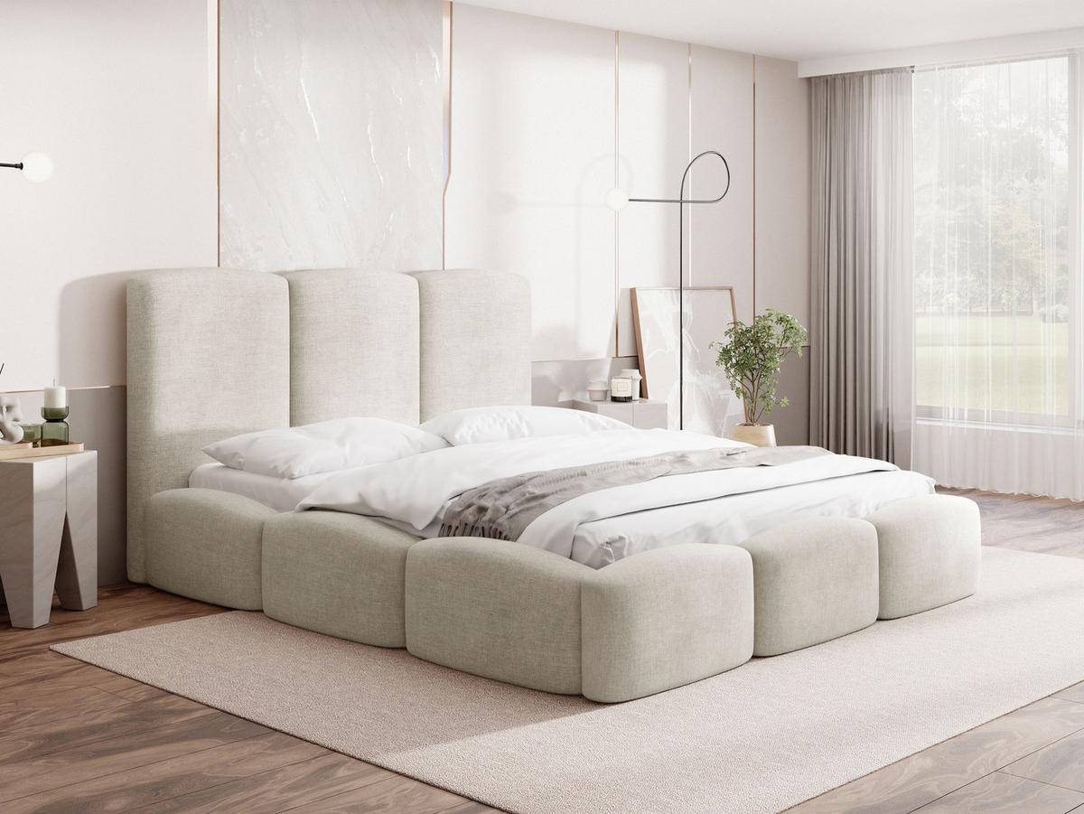 POLSTERBETT Harmony mit Bettkasten & Lattenrost in Creme Chenille 120 x 200 cm - Beige/Birkefarben, Holzwerkstoff/Kunststoff (120/200cm) - WFL GROUP