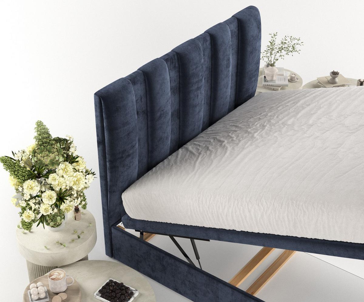 POLSTERBETT Orta mit Stauraum 140/200 cm Marineblau im Lotta Stoff - Schwarz/Dunkelblau, Holz/Holzwerkstoff (140/200cm) - AltaBeds